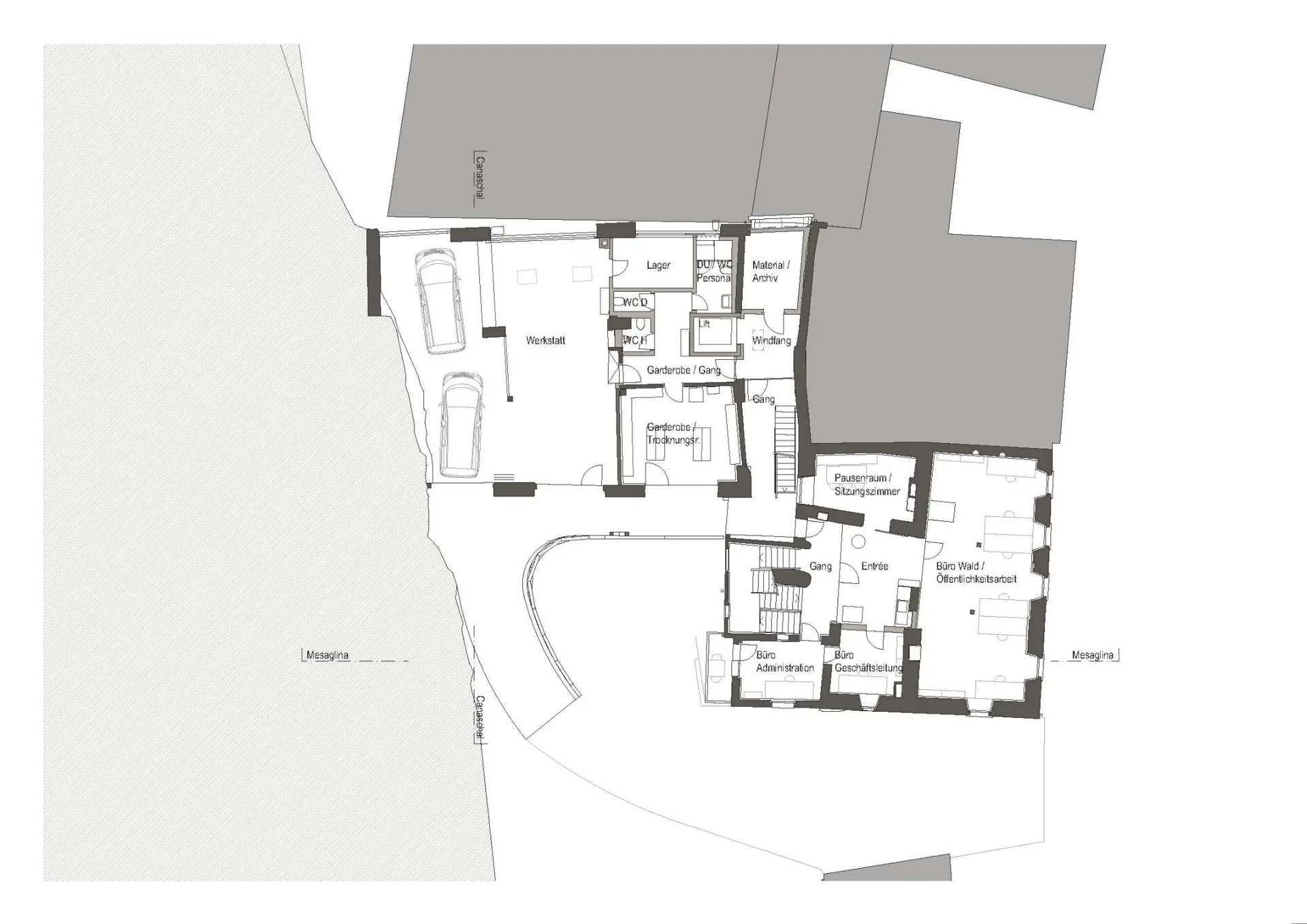 35_Umbau_Bergwaldzentrum mit Jugendherberge Mesaglina Via Principala Trin_Grundriss 1. Obergeschoss